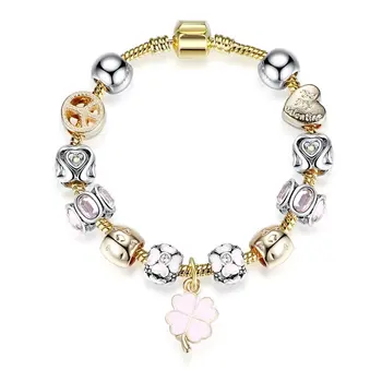 

Angemiel Pink Four Leaf Clover Dore Color Charm Bracelet