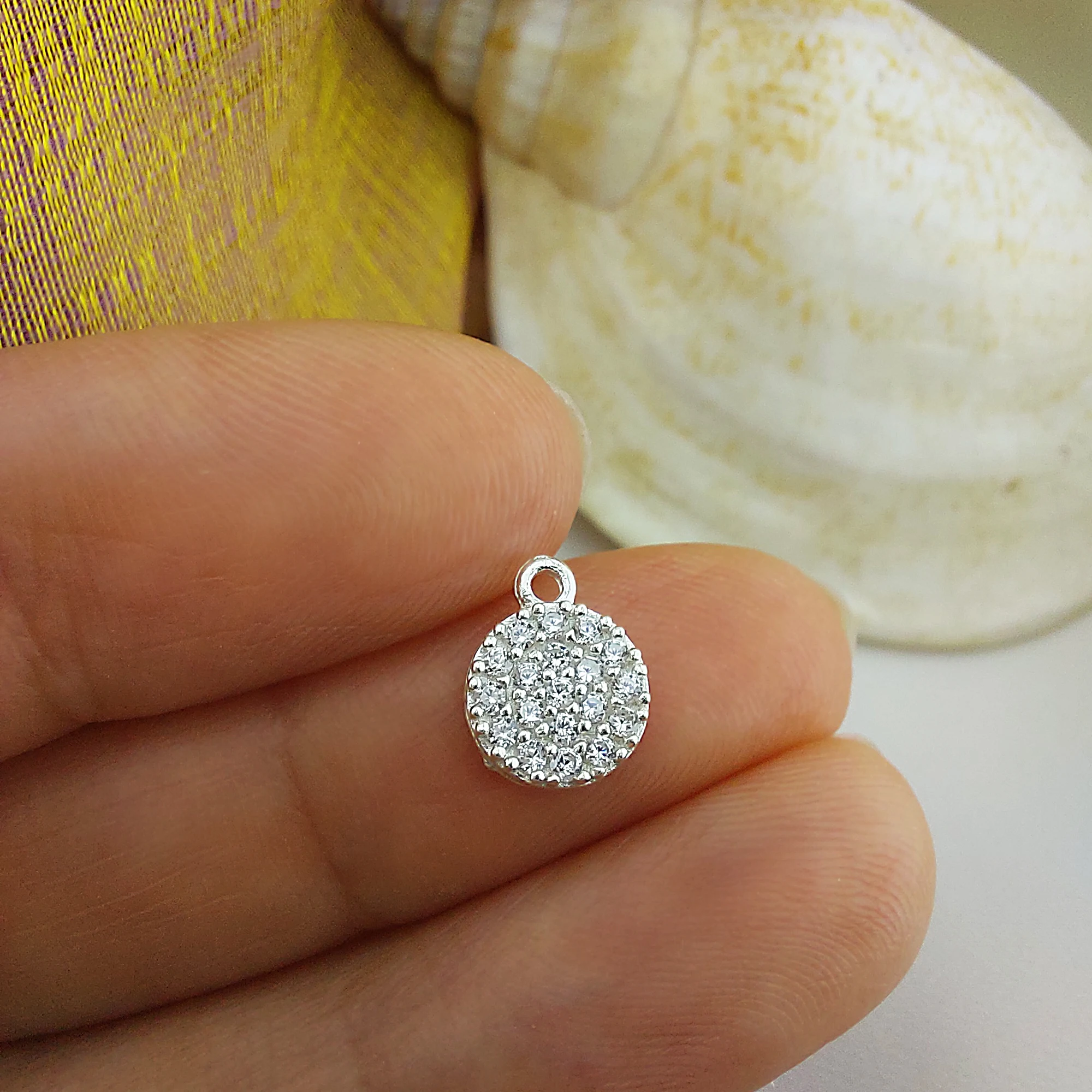 

Sterling Silver Round Tag Charm, s925 Silver Round Tag Charm For Jewelry Making Supplies, Bracelet Charm, zircon Charm
