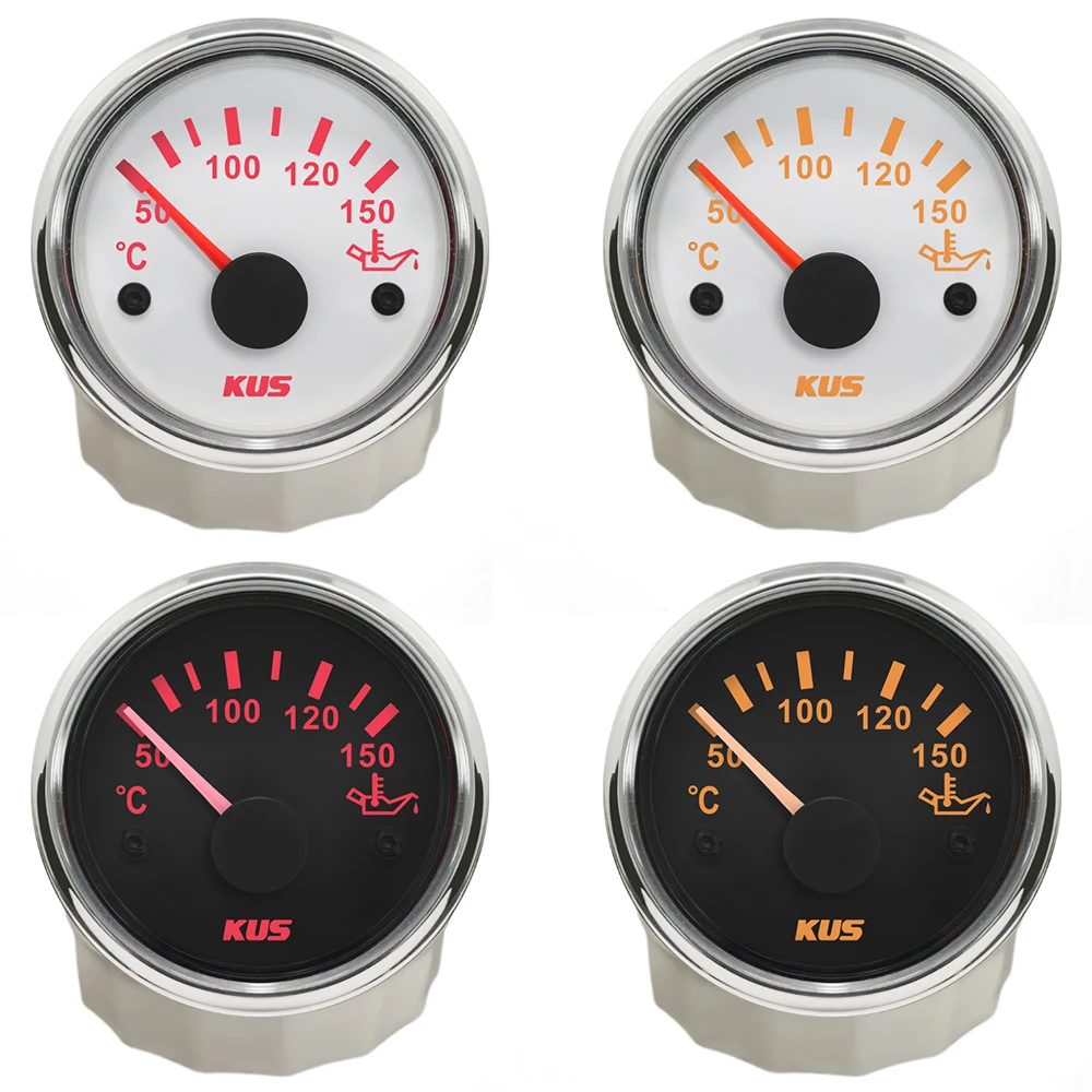 KUS 52mm 오일 온도 게이지 미터 50-150 ℃ 방수 표시등, 자동차, 보트, 선박용, 빨간색과 노란색으로 제공 가능