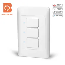 

Benexmart Tuya Zigbee US AU Wall Push Light Switch SmartThings App 1 2 3 Gang Neutral Optional Physical Switches Interrupter