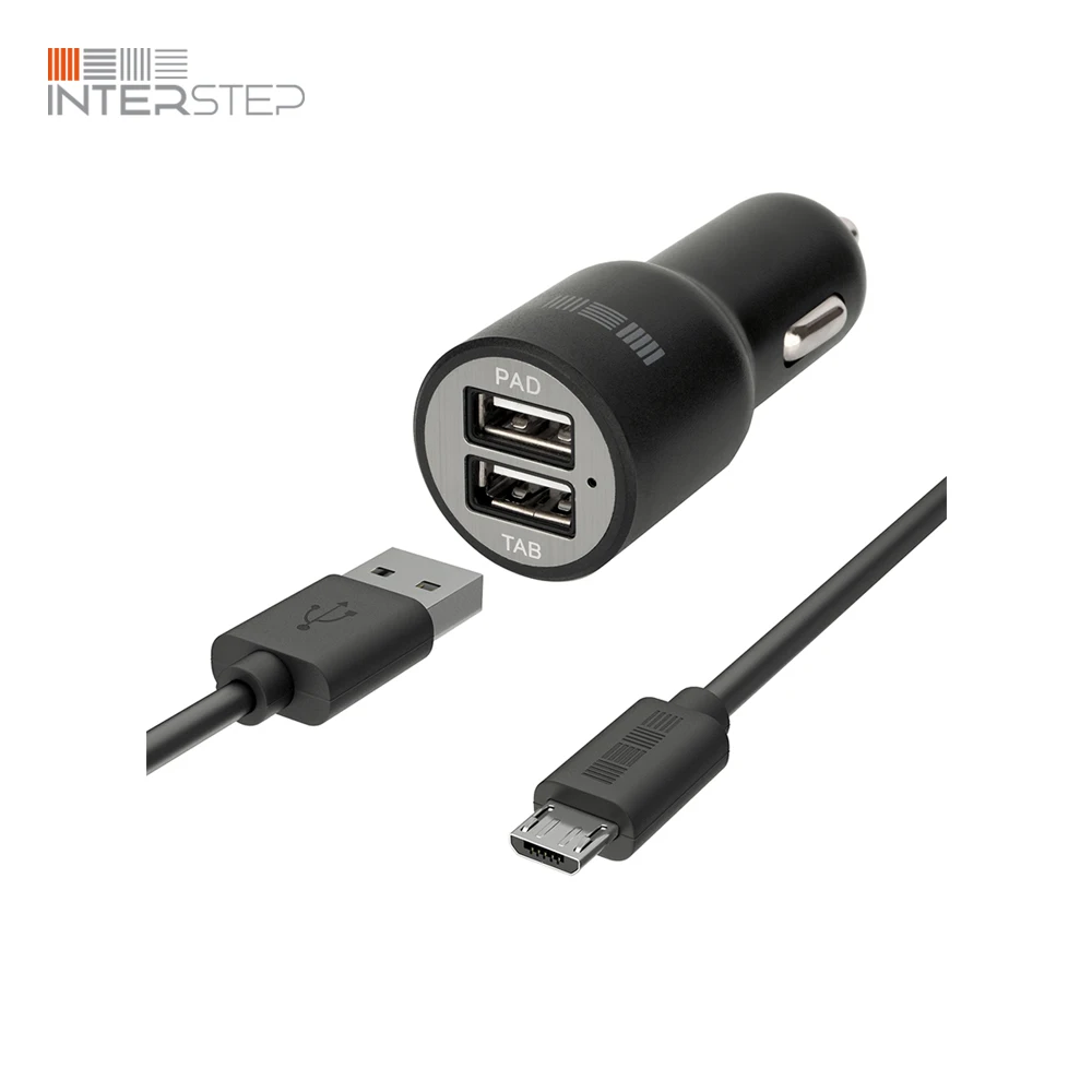 Автомобильное зарядное устройство INTERSTEP 2Usb кабель microUSB в комплекте | Мобильные