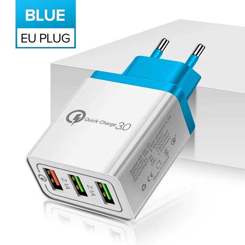 Blue GETIHU, 18 Вт, быстрая зарядка, 3,0 А, 3,0 А, мульти USB зарядное устройство, быстрая вилка европейского стандарта, настенный адаптер, QC, зарядка для мобильного телефона, для iPhone X 7, samsung - Тип штекера: Blue