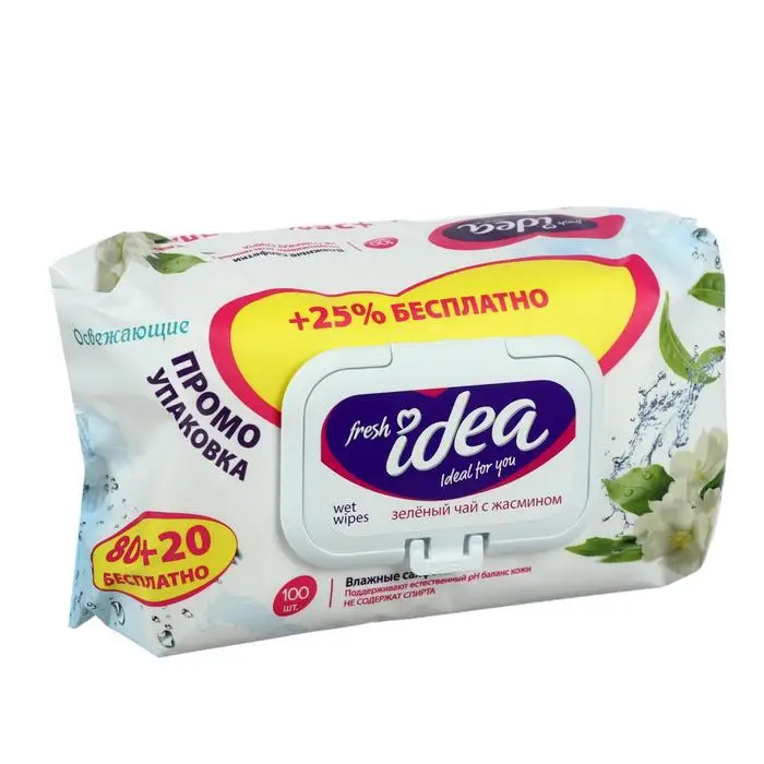 Влажные салфетки Fresh Idea "Зелёный чай с жасмином" освежающие 80+20 шт. 1120044 |