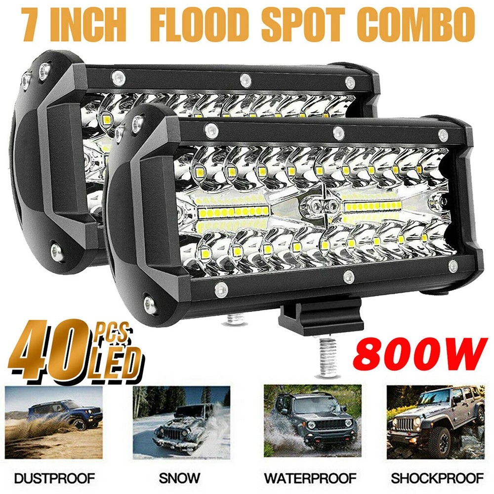 1PC 7" 400W LED Work Light Bar Flood Spot Beam Offroad 4WD SUV Driving Fog Lamp 