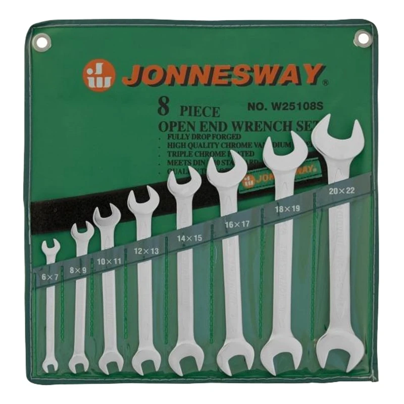 Набор ключей рожковых Jonnesway W25108S (двухсторонние; 6-22 мм; хромоникелевое покрытие)