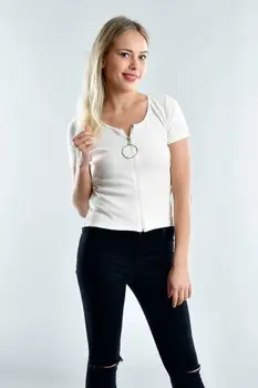 

Cotton Mood Camisole Front Zipper Short Sleeve Blouse Black