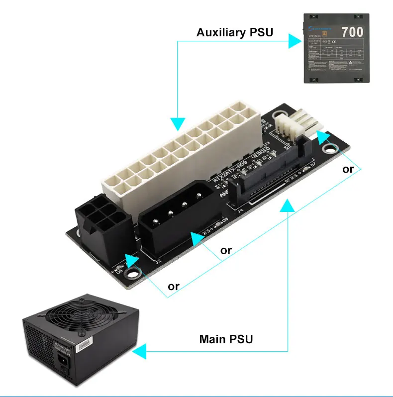 24pin para 4pin molex conector riser mineiro mineração adaptador com led