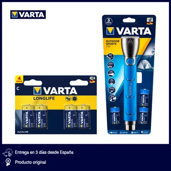 

VARTA Outdoor flashlight 5 W, LED, 3xC included, blue + Longlife Pack of 4 Alkaline Batteries C / LR14 / Baby, 1.5V