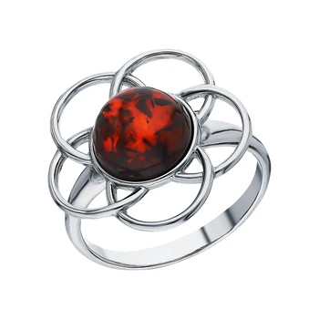 

Silver ring with amber sunlight sample 925