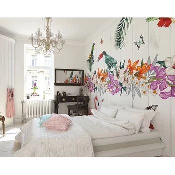 

Large 3D Wall Stickers Modern Tropical Bird Painting Art Wall Mural Floor Decals Creative Design for Home Deco Photo Wallpaper