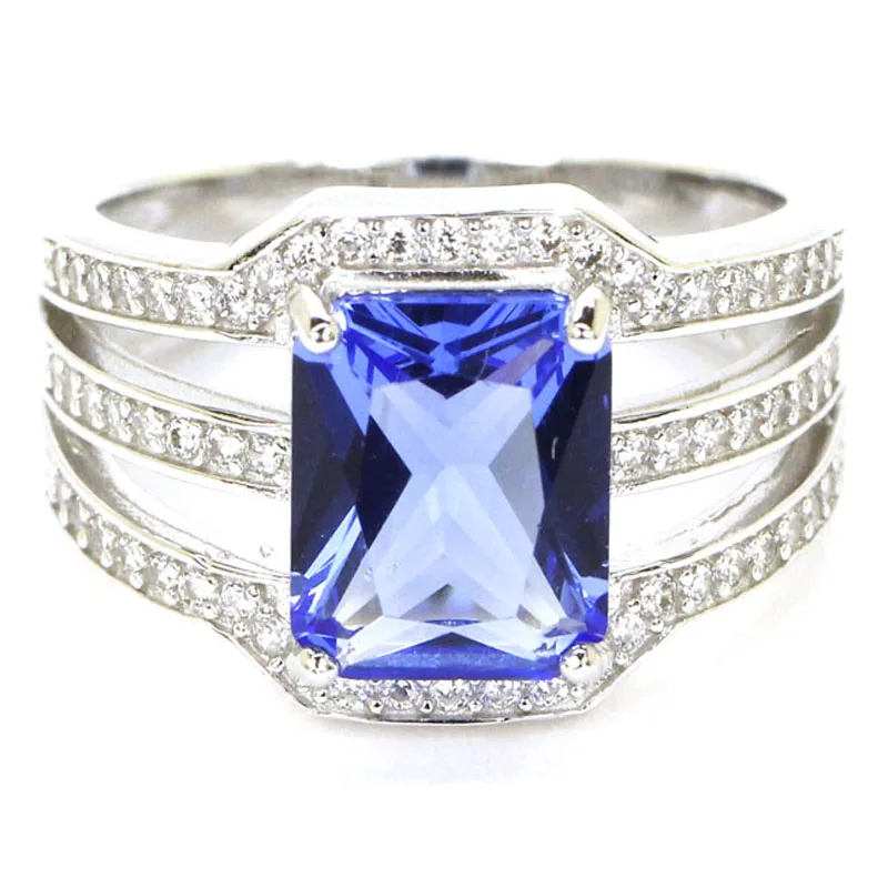 20X14Mm Deluxe 5.0G Tanzanite Viola Topazio Blu Peridoto Kunzite Tsavorite Granato Cz 925 Anelli In Argento Sterling Massiccio