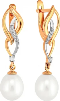 

Примаэксклюзив earrings with pearls and cubic zirconia in red gold