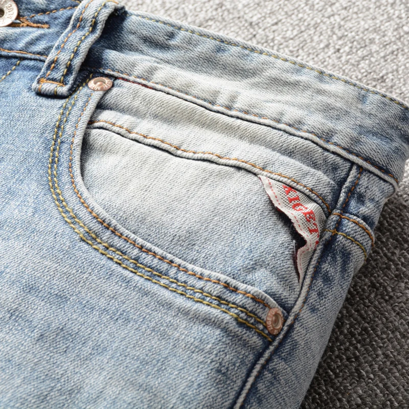 Джинсы мужские рваные в стиле ретро модные эластичные брюки Slim Fit итальянском