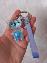 Llavero líquido de oso brillante con arena movediza, llavero acrílico con llavero, mochila con colgantes para parejas, mujeres, hombres, novios, regalo