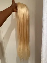 28 30 32 34 pulgadas recto 613 rubia frente de encaje pelucas de cabello humano transparente Virgen sin costuras cierre Frontal peluca Pre arrancado bebé