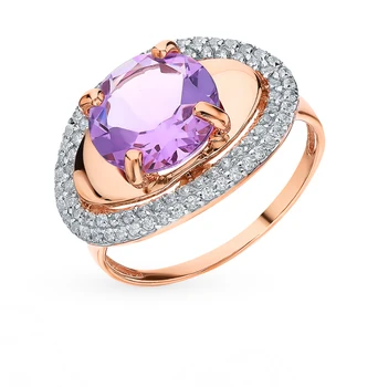 

Gold ring with amethyst and cubic zirconia sunlight sample 585