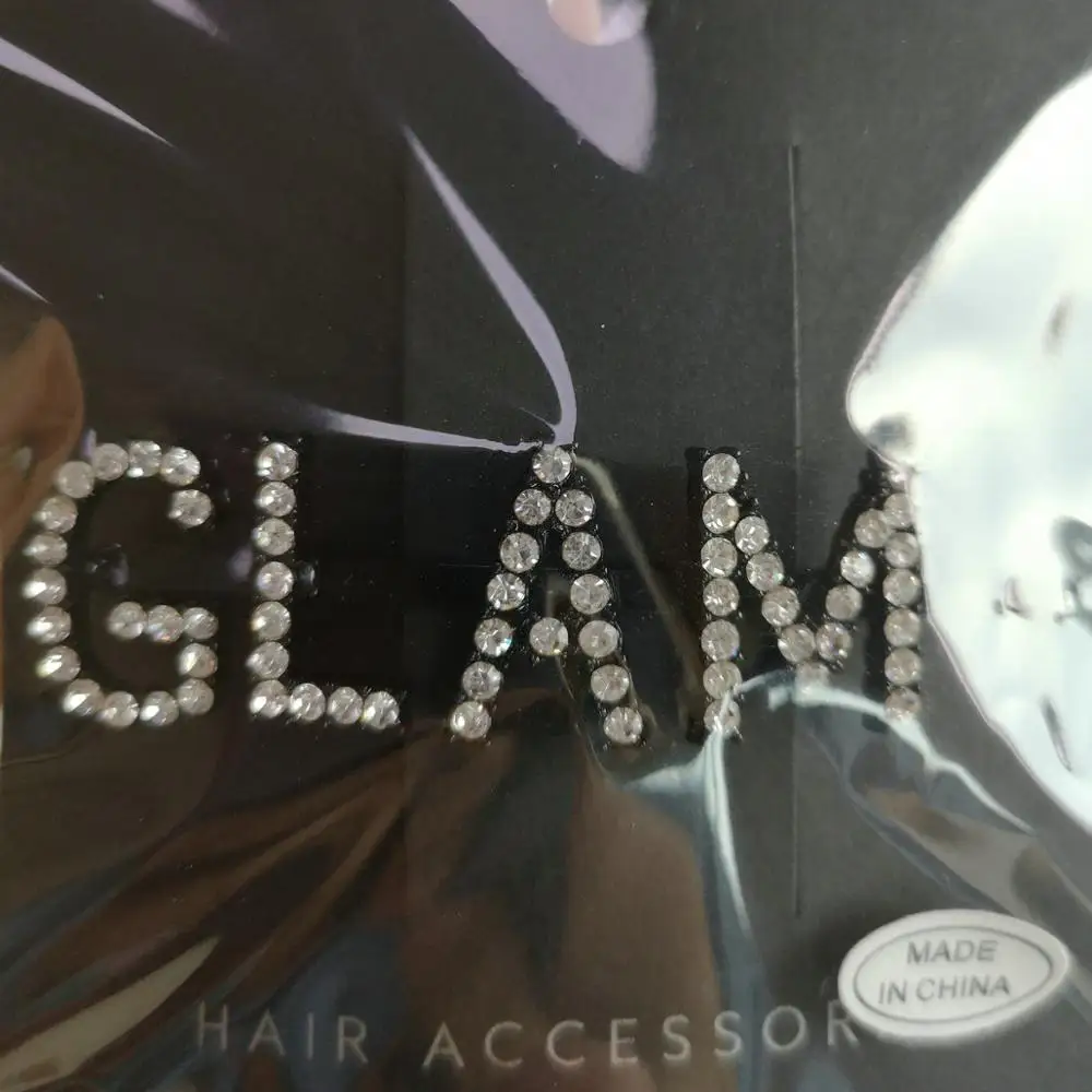 GLAM Персонализированные заколки для волос и зажимы золотые, черные, серебряные, золотые заколки для волос с буквенным принтом, блестящие стразы с кристаллами - Окраска металла: GLAM