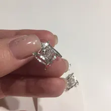 Women Earring Zircons Ear-Studs Square Jewelry Rhinestones Gold Hollow-Out New-Fashion