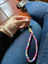 Go2Boho-cadena para la muñeca para mujer, soporte para teléfono, cadenas telefónicas de playa, correa de fruta, arcilla polimérica colorida, cordón de cuentas Heishi