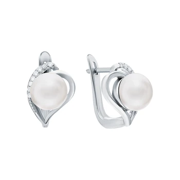 

Silver earrings with cubic zirconia and pearls cultured sunlight sample 925