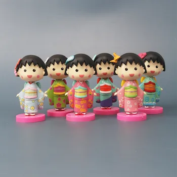 

6pcs/pack Cartoon Cute Chibi Maruko-chan Kimono さくら ももこ Stand Figure Model Gifts for Kids Home Decoration v18