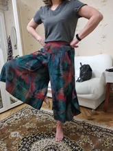 Women Pants Loose Bohemian High-Waist Wide Calf-Length Plus-Size Summer