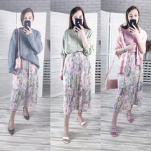 REALEFT-faldas largas plisadas con estampado Floral para mujer, faldas largas de tul, de cintura alta, sueltas, para primavera y verano, 2021