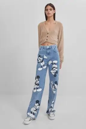 Bershka Women 'S Mickey Mouse 90's Jean Special Creation Autumn New Season  Cool Flare Jean|Jeans| - AliExpress