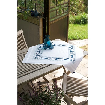

0153854-pn tablecloth vervaco 'Blue koshki' 80x80 cm