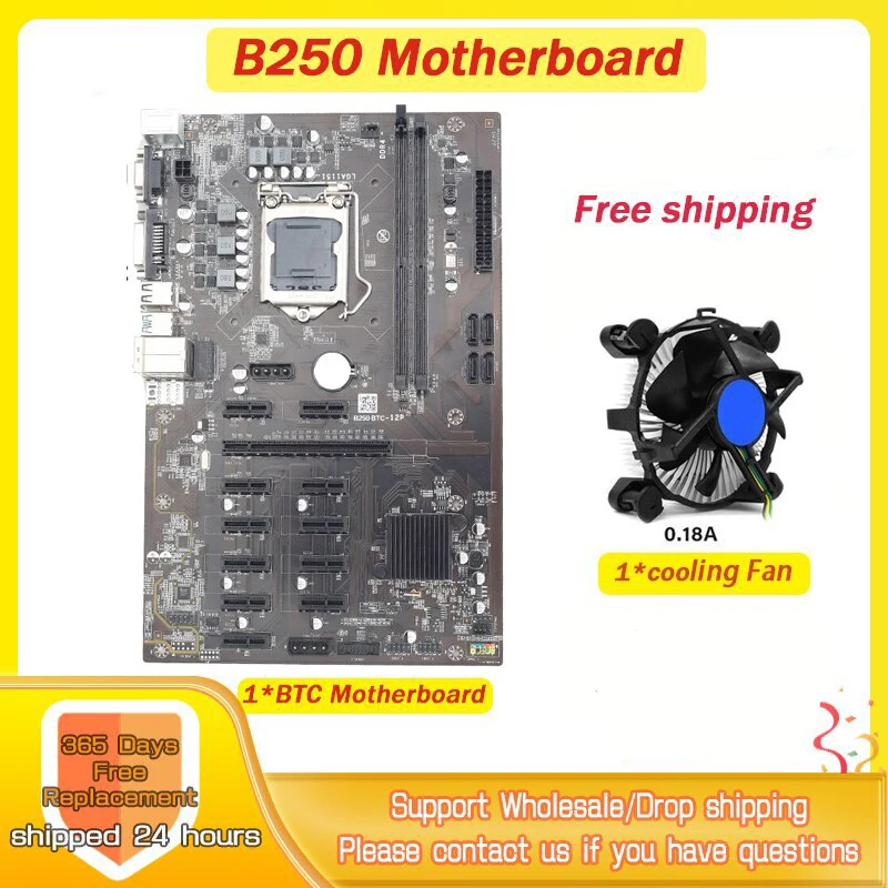 Материнская плата B250 для майнинга материнская BTC ETH 12 PCIE Mining Rig USB 3 0 SATA3 LGA1151 Биткоин