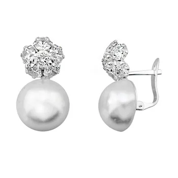 

Silver earrings rennet 12 zircons Pearl 4 mm synthetic [9341]