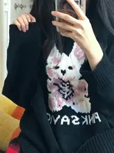 Otoño Invierno Harajuku conejo tejer suéter de manga larga Casual mujeres marea impreso suéter suelto jersey para el novio gótico punk
