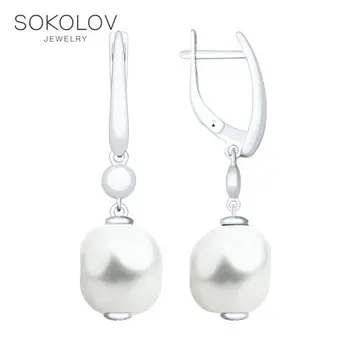 

SOKOLOV drop earrings with stones in silver with Swarovski Crystals pearls, fashion jewelry, 925, women's/men's, male/female, long earrings, women's male