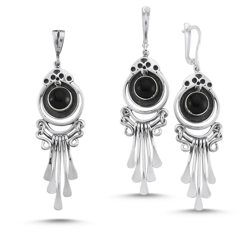 

Silver 925 Sterling Onyx Stone Handwork Set