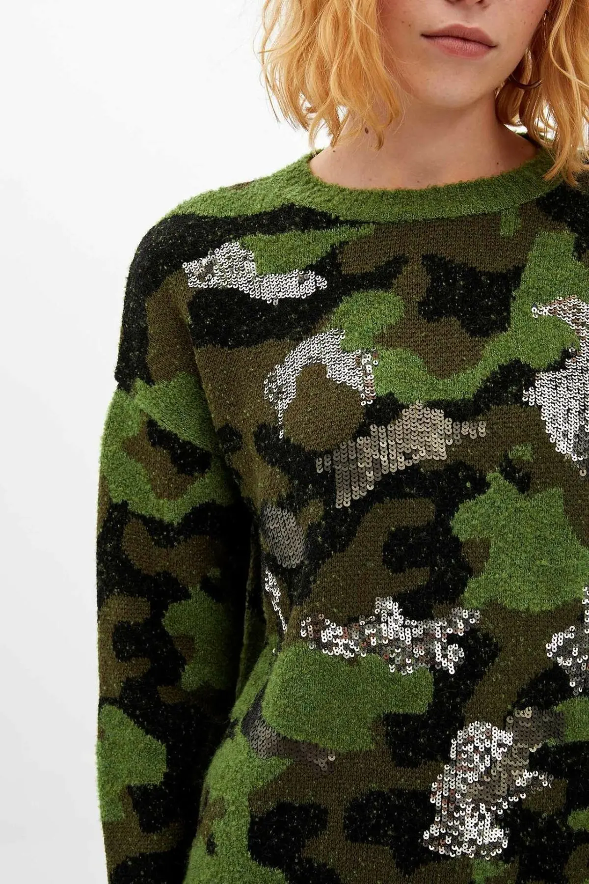 Дефакто Дамская мода o-образным вырезом Камуфляж шаблон пуловер для женщин Свободные повседневные трикотажные пуловеры женский-M2787AZ19WN
