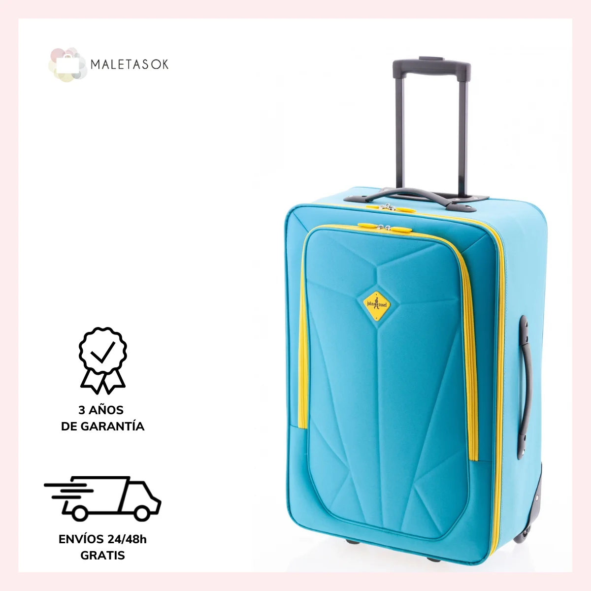 Maleta mediana semirigida en poliester de la marca John Travel, colección Pocket dos ruedas, capacidad