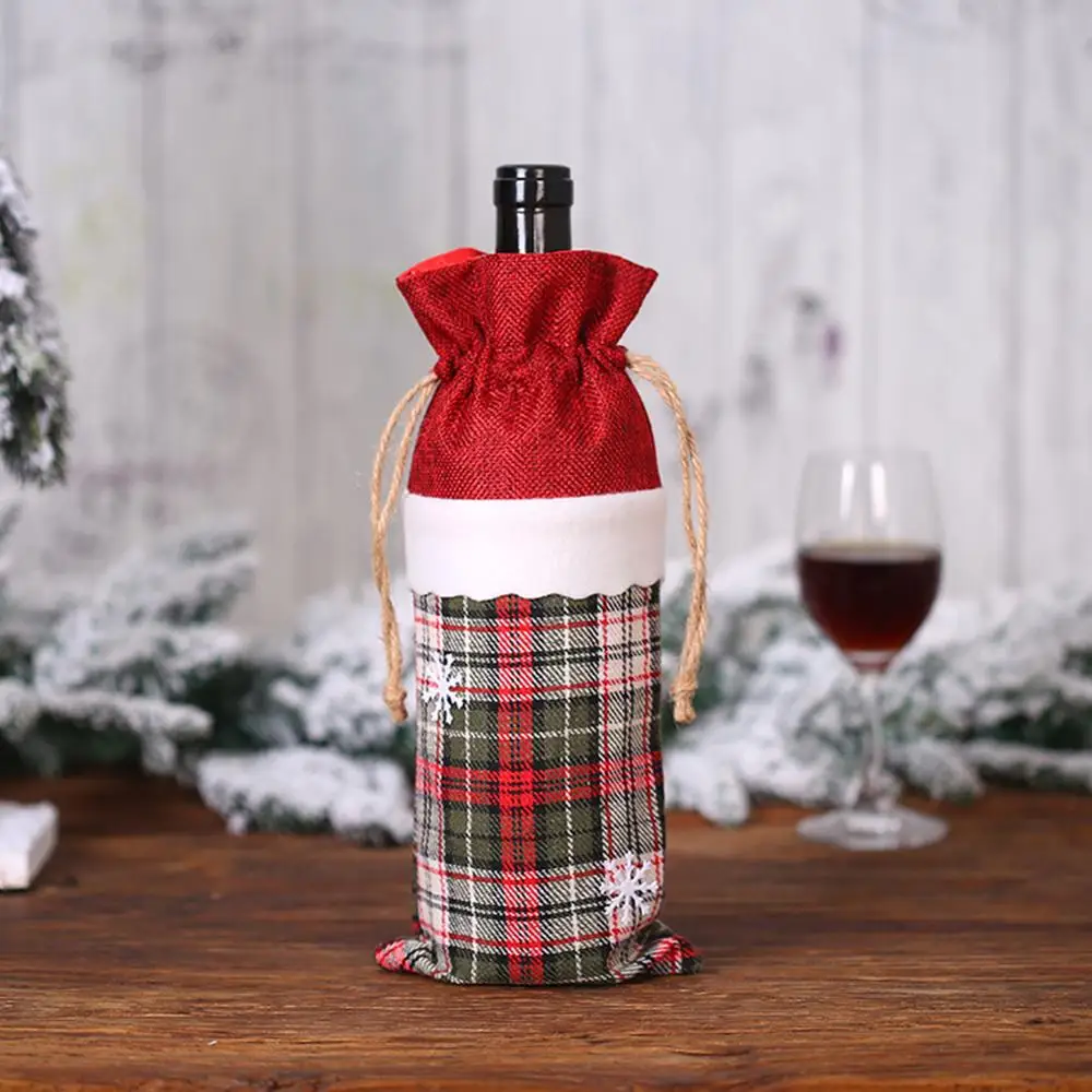 Мультфильм Санта Клаус Снеговик Лось крышка для бутылки с красным вином сумки Рождественский стол Декор бутылки вина сумки крышка рождественские подарки - Цвет: D1