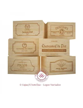 

Lot 6 wooden boxes for 6 bottles of wine/Logos varied. Measures: High 19-26-35 cm fund.