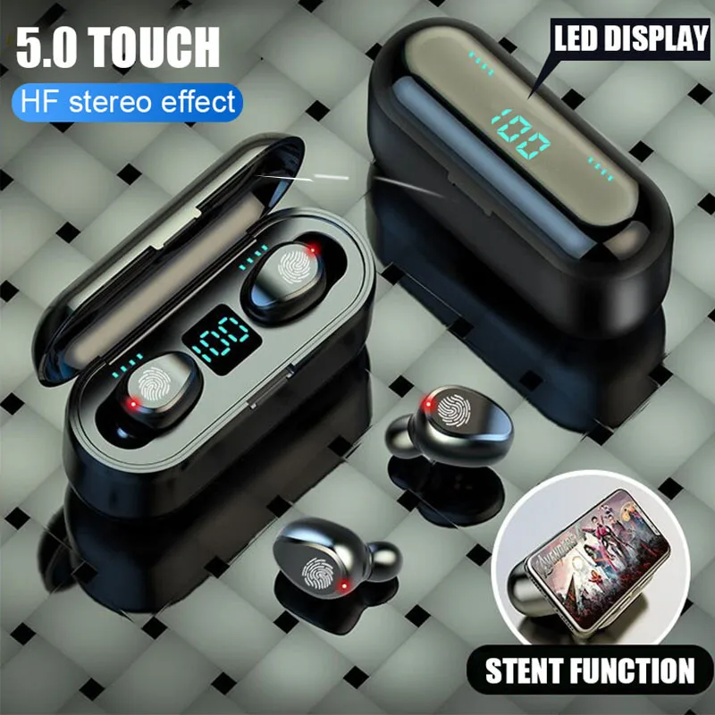 F9 TWS Smart Touch беспроводные наушники Bluetooth 5 0 8D стерео гарнитура с 2000 мАч зарядная - Цена: 