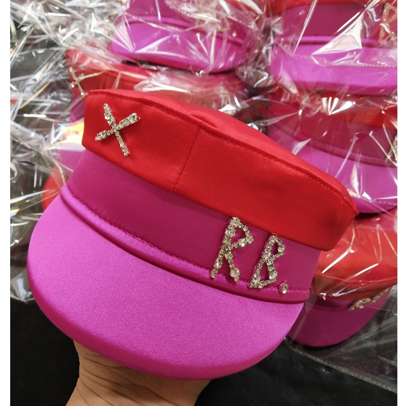 ハット RUSLAN BAGINSKIY FW22 'Baker Boy hat (KPC1038PDMD PINK) Crystal-embellished Satin Baker Boy Cap • Ruslan Baginskiy