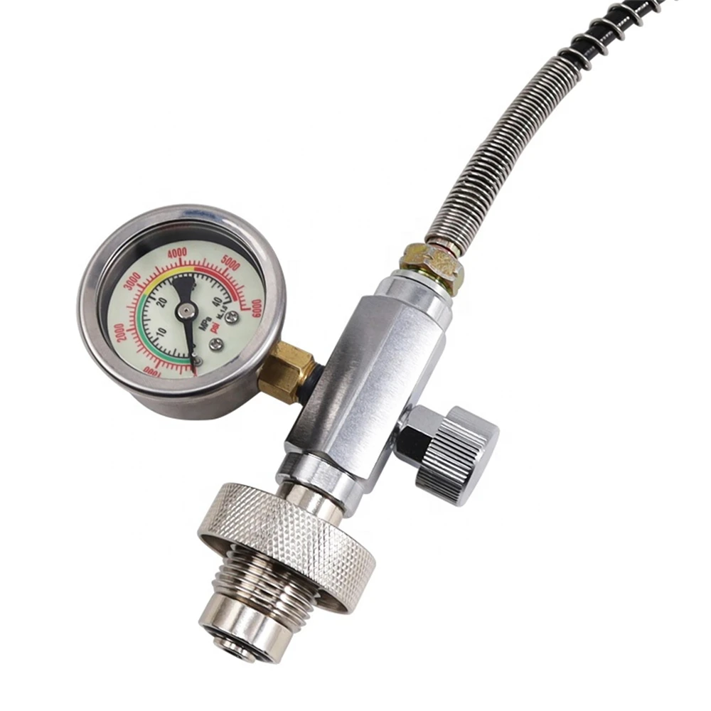 HP Filling Station Scuba Diving Charging Adapter With Hose 6000psi/400bar Gauge G5/8 DIN Connector Big Tank To Small Bottles
