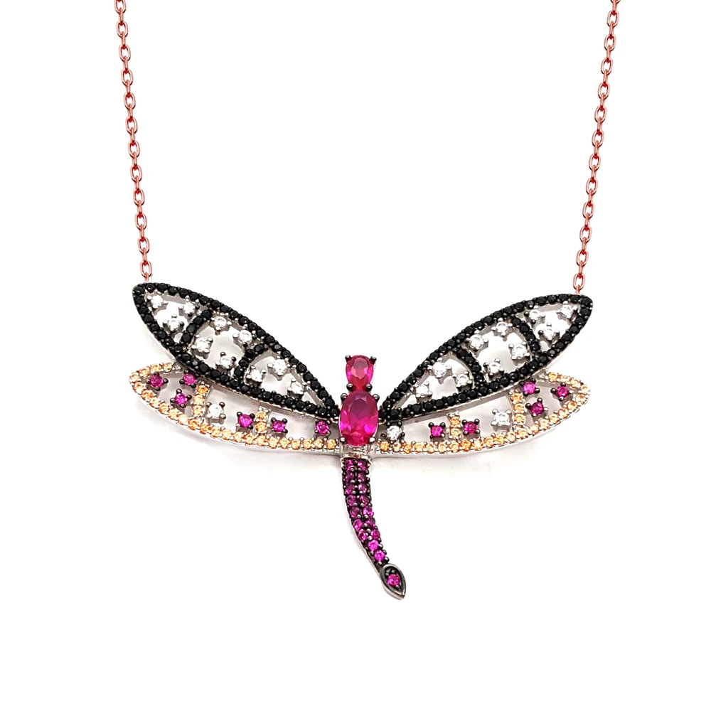 

Fashion Chain Choker 925 Silver Necklace For Women Trendy Rhinestone Dragonfly Charm Collares Turkish Fine Jewelry