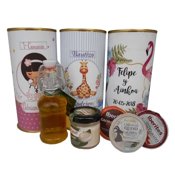 

6 pcs/personalized tin with oil Oliva extra virgin, pate, goat cheese and tub prosciutto ham's healed