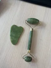 Gua Sha-Rodillo verde 2 en 1, conjunto de herramientas, masajeador, rascador de Jade Natural, con piedras para cara, cuello y espalda, 2 uds.
