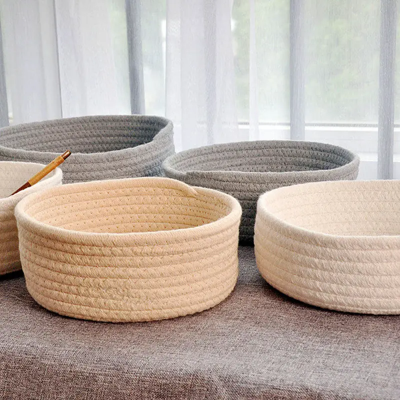 

Eco-friendly Hand-woven Baskets Large Capacity Snacks Book Toys Storage Bucket Makeup Organizer Washable Sundries Storage Basket