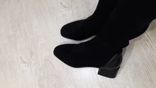 Square Heel Long-Boots Women Shoes Stretch QUTAA Winter Autumn Flock Over-The-Knee PU