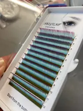 HBZGTLAD-pestañas postizas de colores individuales, pestañas postizas con degradado de agua púrpura + azul verde, 8-15mm, novedad
