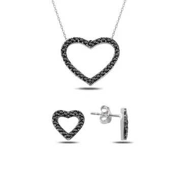 

Angemiel 925 Silver Black Zircon Stone Heart Set-Rhodium Plated