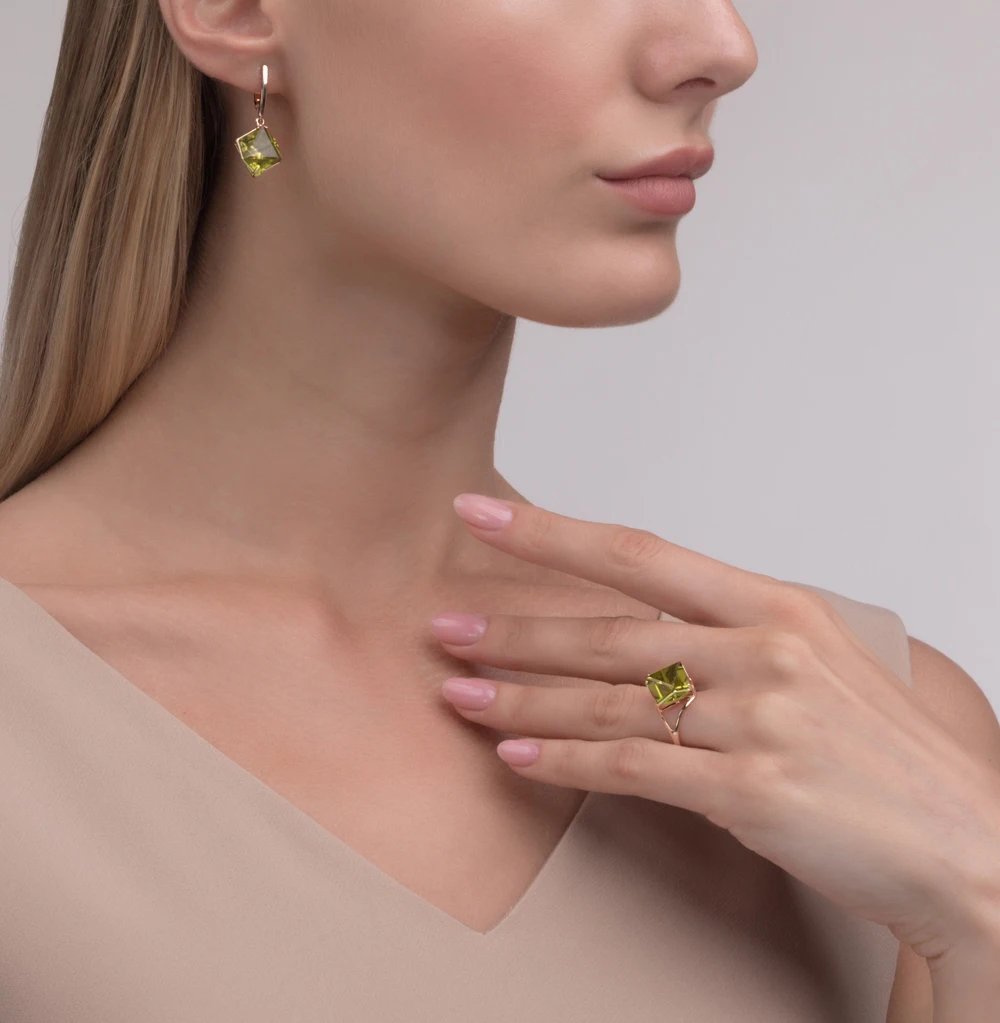 Золотые серьги с султанитами SUNLIGHT проба 585