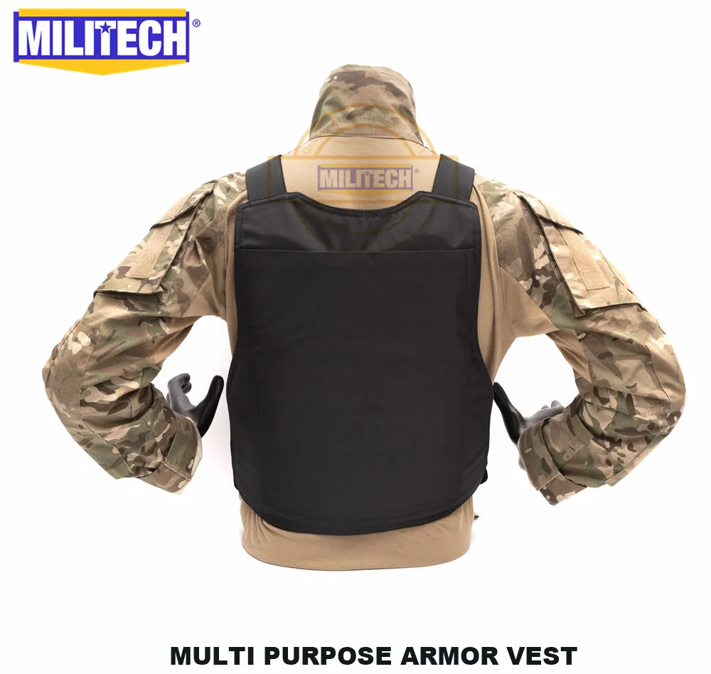 Militech Black NIJ 3A 0101.06&NIJ 0115.00 Level 2 Multi-Purpose Twaron Aramid Bulletproof Vest With Hard Panel Insert Pockets